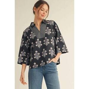 NEW JODIFL pinstripe petals top in black floral